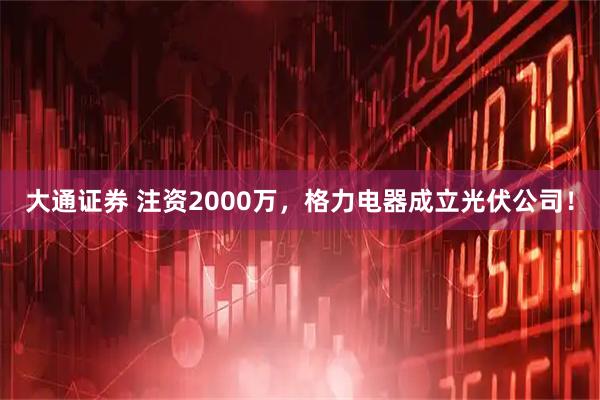 大通证券 注资2000万，格力电器成立光伏公司！
