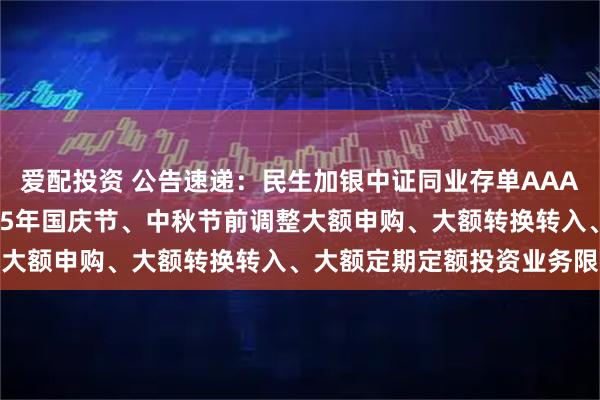爱配投资 公告速递：民生加银中证同业存单AAA指数7天持有期基金2025年国庆节、中秋节前调整大额申购、大额转换转入、大额定期定额投资业务限额